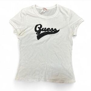 Guess White Short Sleeve Tee with Black Script Logo